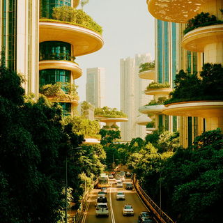 Sunblind Botanica style, Midjourney V7: megacity with futuristic bioarchitecture