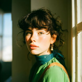 Sunblind Botanica style, Midjourney V7: photographic portrait of female protagonist