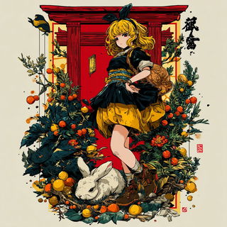 Kagehana Grandstand style, Midjourney V7: retro fairy-tale illustration