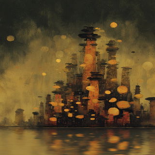 Mordant Pulpism style, Midjourney V7: megacity with futuristic bioarchitecture