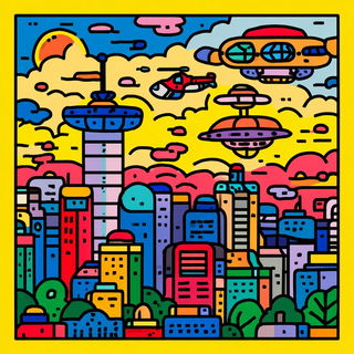 Duplicolor Folkform style, Midjourney V7: megacity with futuristic bioarchitecture