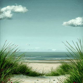 Sea-Green Tidemark style, Midjourney V7: realistic landscape photograph of quiet dawn