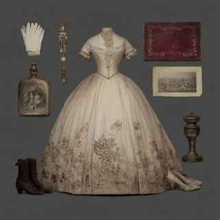 Albumen Surrealism style, Midjourney V7: haute-couture fashion outfit