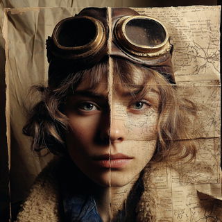 Sepiatrek style, Midjourney V7: photographic portrait of female protagonist