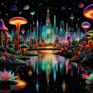 Rainbow Marquee Wilderness style, Midjourney V7: megacity with futuristic bioarchitecture