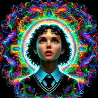Rainbow Marquee Wilderness style, Midjourney V7: photographic portrait of female protagonist