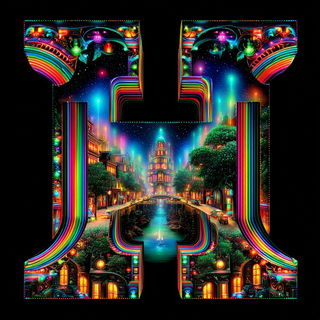 Rainbow Marquee Wilderness style, Midjourney V7: typographic composition with large letters