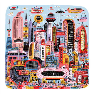 Sunmask Mazurka style, Midjourney V7: megacity with futuristic bioarchitecture