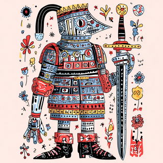 Sunmask Mazurka style, Midjourney V7: concept art character design of retropunk steam knight
