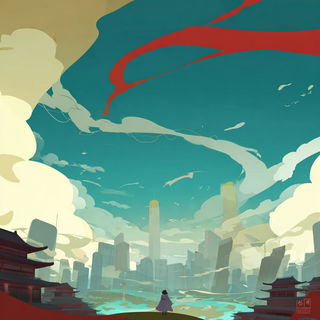 Bannervane style, Midjourney V7: megacity with futuristic bioarchitecture