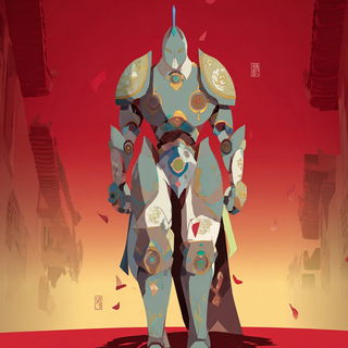 Bannervane style, Midjourney V7: concept art character design of retropunk steam knight