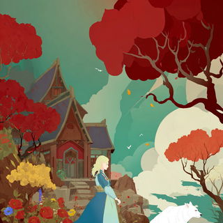 Bannervane style, Midjourney V7: retro fairy-tale illustration