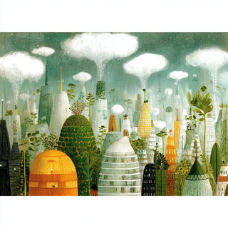 Stratabark style, Midjourney V7: megacity with futuristic bioarchitecture
