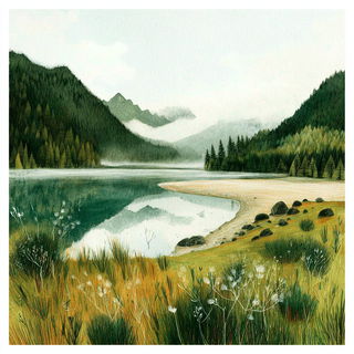 Stratabark style, Midjourney V7: realistic landscape photograph of quiet dawn