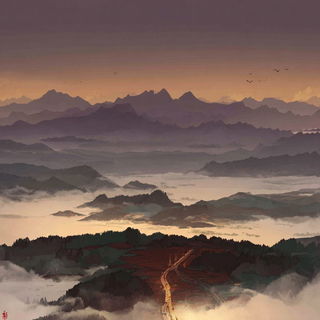 Dragonline Intaglio style, Midjourney V7: realistic landscape photograph of quiet dawn