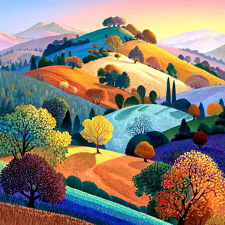 Floravolt style, Midjourney V7: realistic landscape photograph of quiet dawn