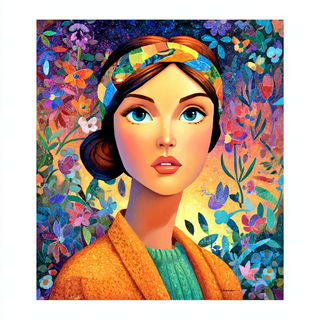 Floravolt style, Midjourney V7: photographic portrait of female protagonist