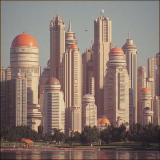 Cinemarble style, Midjourney V7: megacity with futuristic bioarchitecture