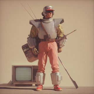 Cinemarble style, Midjourney V7: concept art character design of retropunk steam knight