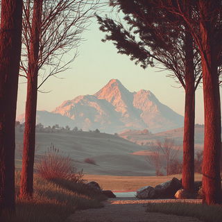 Cinemarble style, Midjourney V7: realistic landscape photograph of quiet dawn