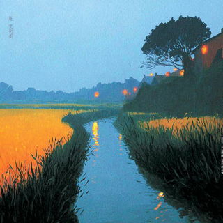 Blueforge Lyrism style, Midjourney V7: realistic landscape photograph of quiet dawn