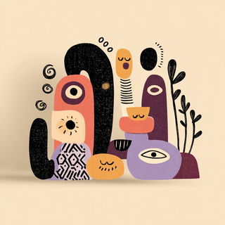 Petroglyphoop style, Midjourney V7: abstract 3D render