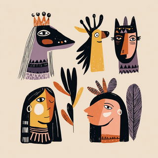 Petroglyphoop style, Midjourney V7: traditional folk art