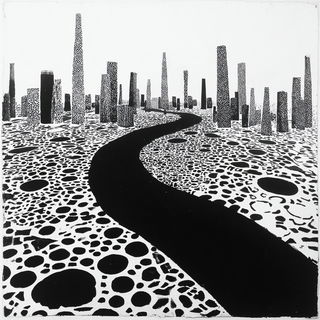 Lampblack Lattice style, Midjourney V7: megacity with futuristic bioarchitecture