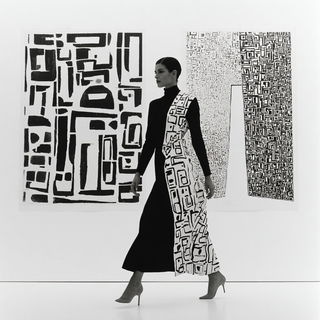 Lampblack Lattice style, Midjourney V7: haute-couture fashion outfit