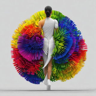 Ribbonsmoke style, Midjourney V7: haute-couture fashion outfit