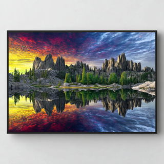 Ribbonsmoke style, Midjourney V7: realistic landscape photograph of quiet dawn
