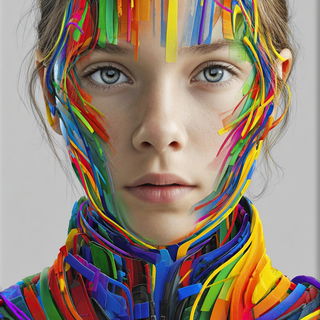 Ribbonsmoke style, Midjourney V7: photographic portrait of female protagonist