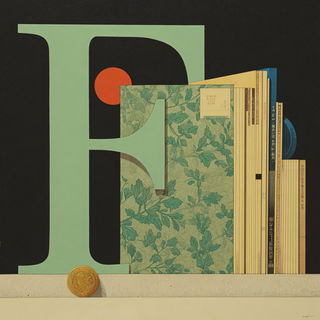 Reed Kiln Almanac style, Midjourney V7: typographic composition with large letters