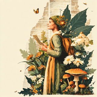 Leafgold Collagism style, Midjourney V7: retro fairy-tale illustration