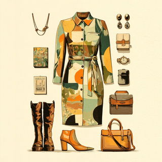 Leafgold Collagism style, Midjourney V7: haute-couture fashion outfit