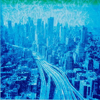 Cyanotype Biomorphics style, Midjourney V7: megacity with futuristic bioarchitecture