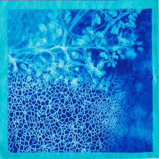 Cyanotype Biomorphics style, Midjourney V7: creative pattern composition