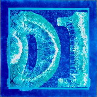 Cyanotype Biomorphics style, Midjourney V7: typographic composition with large letters