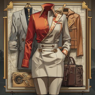 Decomosaica style, Midjourney V7: haute-couture fashion outfit