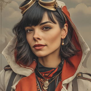 Decomosaica style, Midjourney V7: photographic portrait of female protagonist