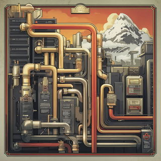 Decomosaica style, Midjourney V7: technical infrastructure blueprint schematics