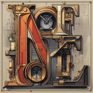 Decomosaica style, Midjourney V7: typographic composition with large letters