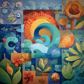 Balloonhaven Tableau style, Midjourney V7: creative pattern composition
