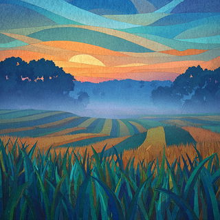 Balloonhaven Tableau style, Midjourney V7: realistic landscape photograph of quiet dawn