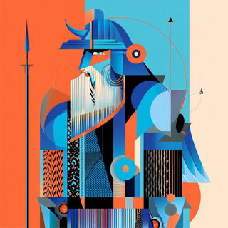 Cyan Cap Geometry style, Midjourney V7: concept art character design of retropunk steam knight