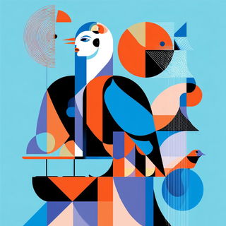 Cyan Cap Geometry style, Midjourney V7: editorial illustration for popular scientific magazine cover