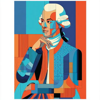 Cyan Cap Geometry style, Midjourney V7: classical 18th-century oil painting