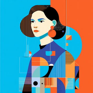 Cyan Cap Geometry style, Midjourney V7: photographic portrait of female protagonist