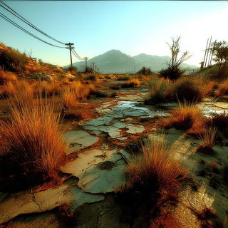 Mechafloric style, Midjourney V7: realistic landscape photograph of quiet dawn