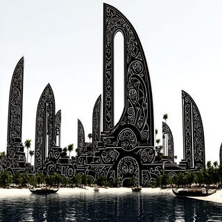 Blackletter Linocurve style, Midjourney V7: megacity with futuristic bioarchitecture